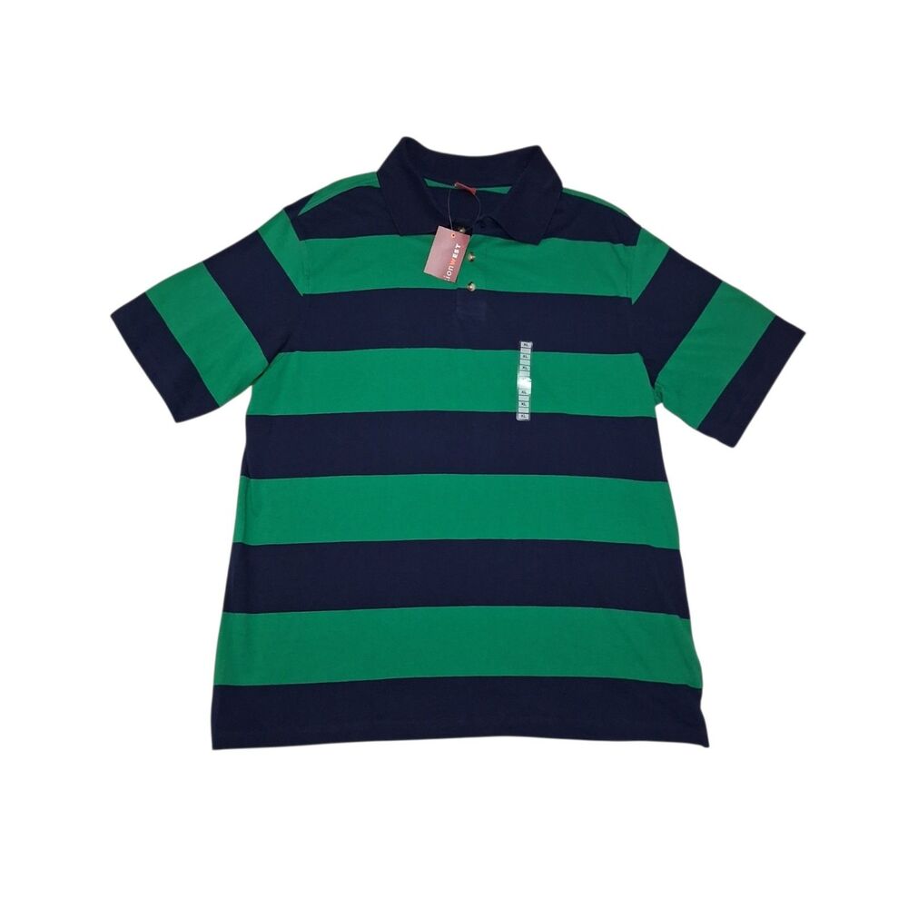 Junction West Men's XL Polo Shirt NEW WITH TAGS Green Striped 100% Cotton